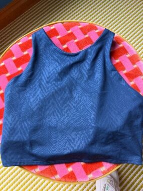 Athleta Navy Blue Patterned Sports Bra Crop Top